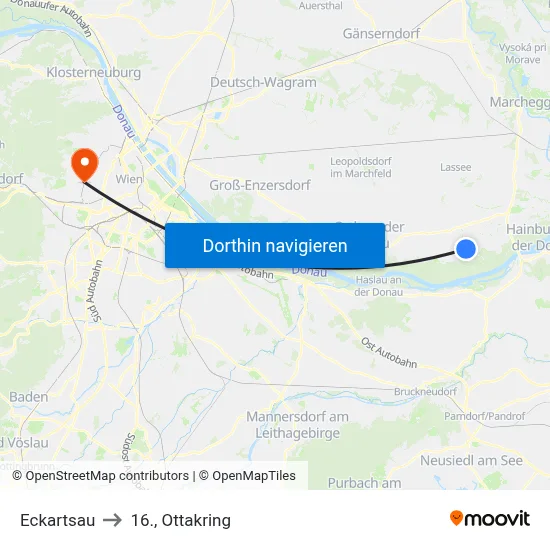 Eckartsau to 16., Ottakring map