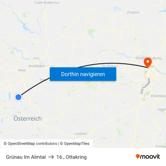 Grünau Im Almtal to 16., Ottakring map
