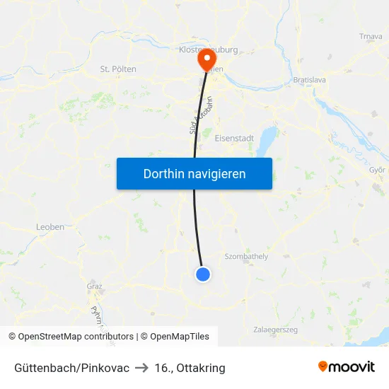 Güttenbach/Pinkovac to 16., Ottakring map