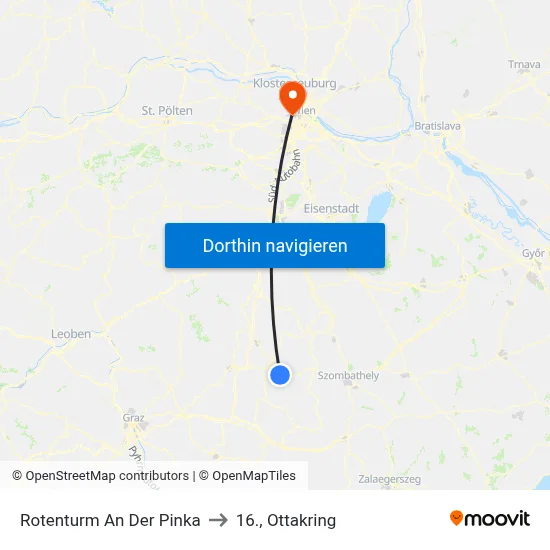 Rotenturm An Der Pinka to 16., Ottakring map