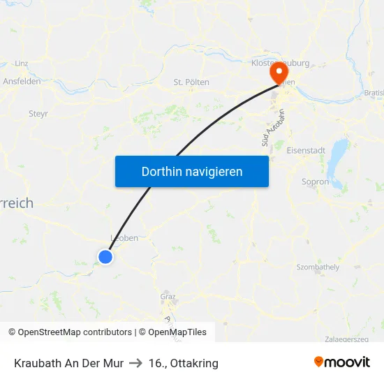 Kraubath An Der Mur to 16., Ottakring map