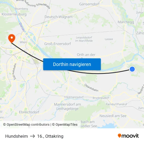 Hundsheim to 16., Ottakring map