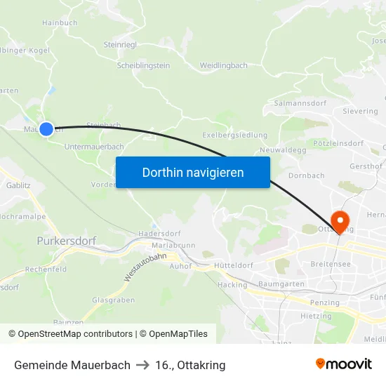 Gemeinde Mauerbach to 16., Ottakring map