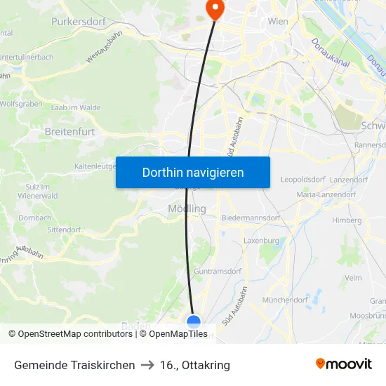 Gemeinde Traiskirchen to 16., Ottakring map
