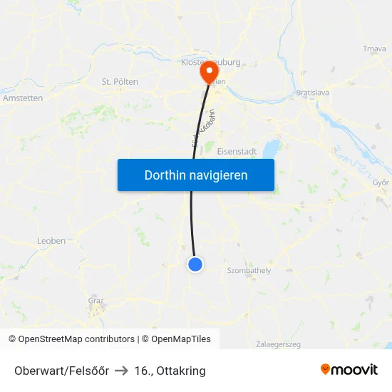 Oberwart/Felsőőr to 16., Ottakring map