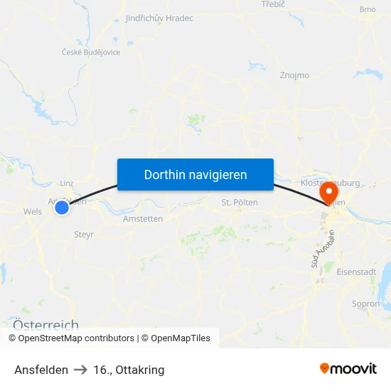 Ansfelden to 16., Ottakring map