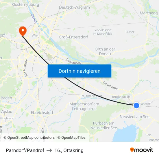 Parndorf/Pandrof to 16., Ottakring map