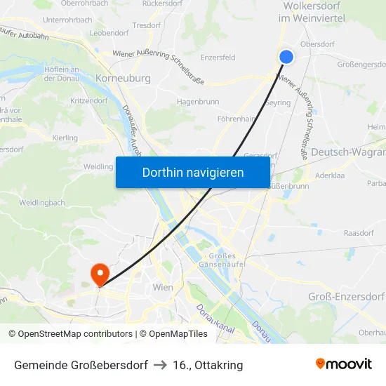 Gemeinde Großebersdorf to 16., Ottakring map