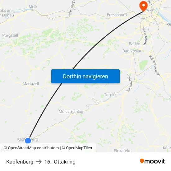 Kapfenberg to 16., Ottakring map