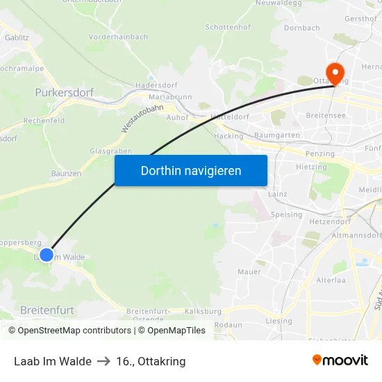 Laab Im Walde to 16., Ottakring map