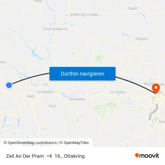 Zell An Der Pram to 16., Ottakring map