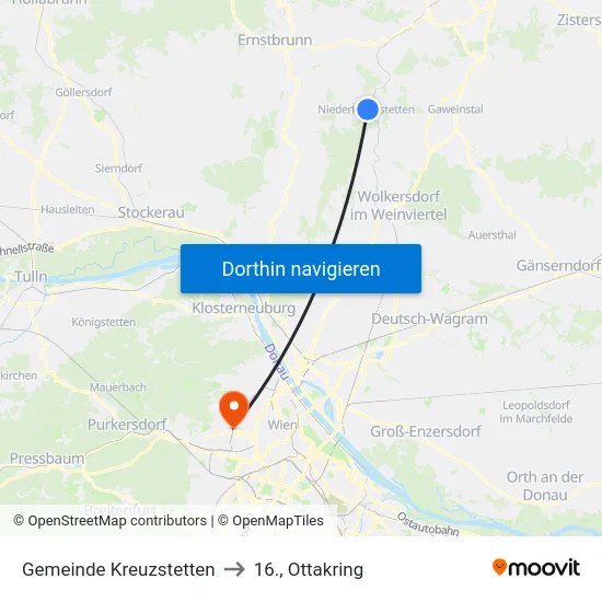 Gemeinde Kreuzstetten to 16., Ottakring map