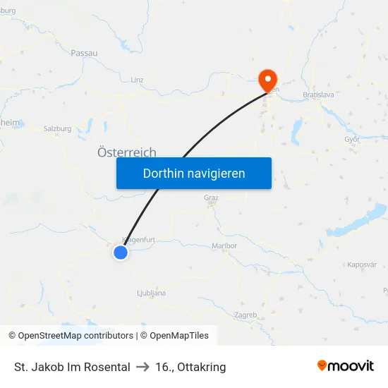 St. Jakob Im Rosental to 16., Ottakring map