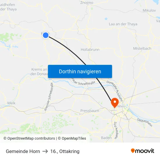 Gemeinde Horn to 16., Ottakring map