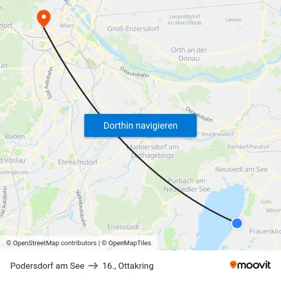 Podersdorf am See to 16., Ottakring map