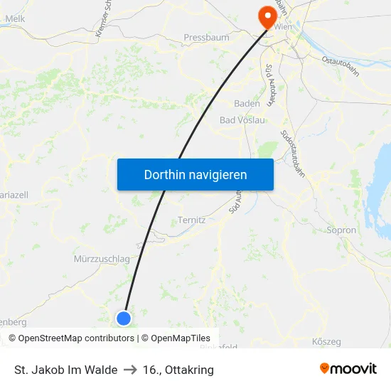 St. Jakob Im Walde to 16., Ottakring map