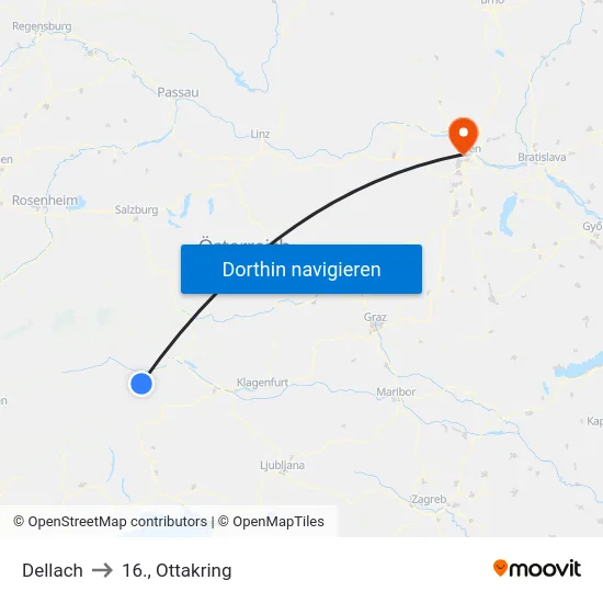 Dellach to 16., Ottakring map