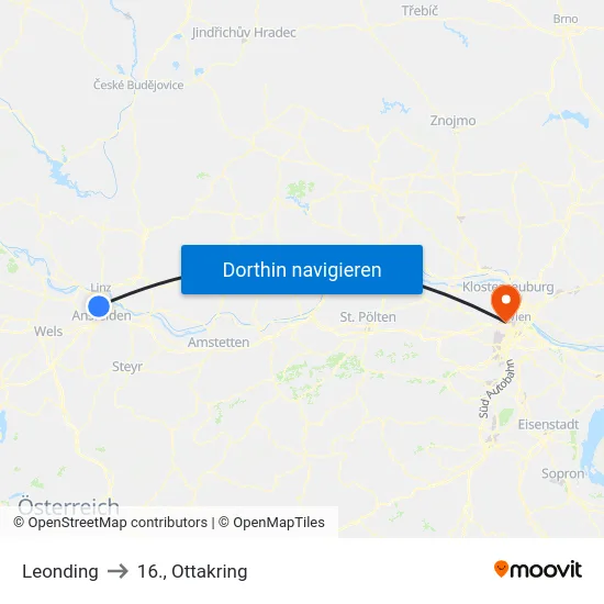 Leonding to 16., Ottakring map