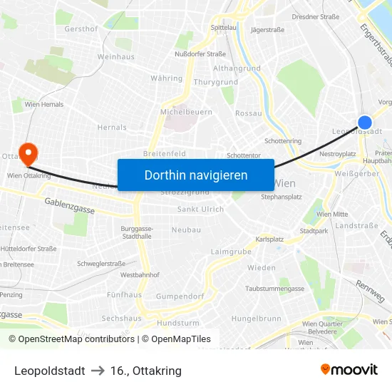 Leopoldstadt to 16., Ottakring map