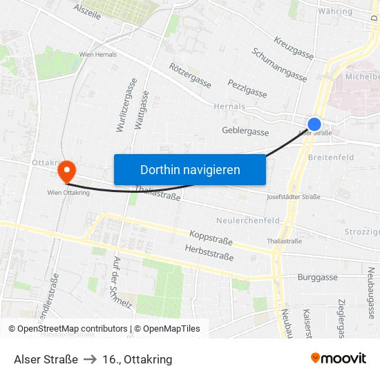 Alser Straße to 16., Ottakring map