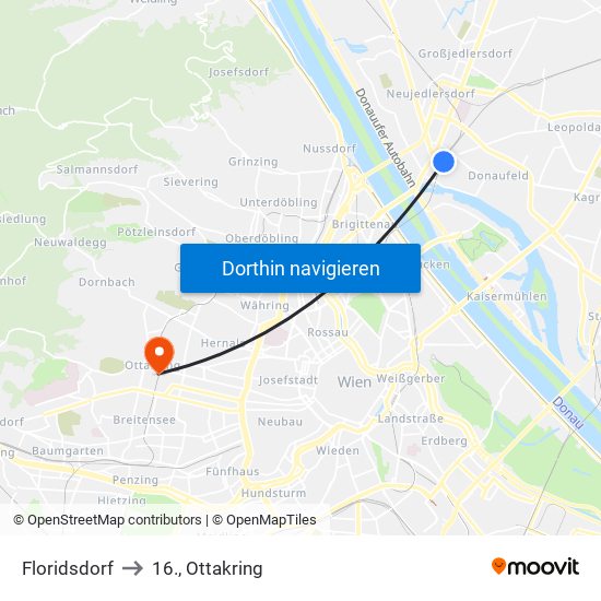 Floridsdorf to 16., Ottakring map