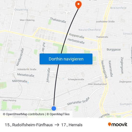 15., Rudolfsheim-Fünfhaus to 17., Hernals map