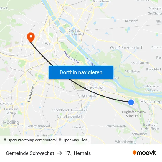Gemeinde Schwechat to 17., Hernals map