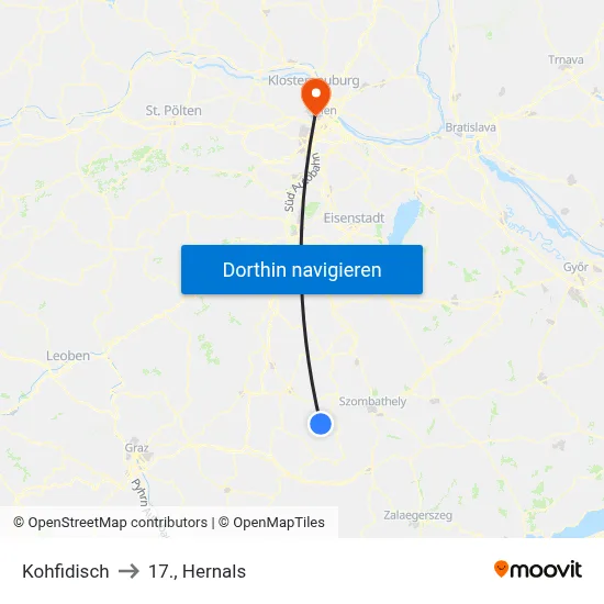 Kohfidisch to 17., Hernals map