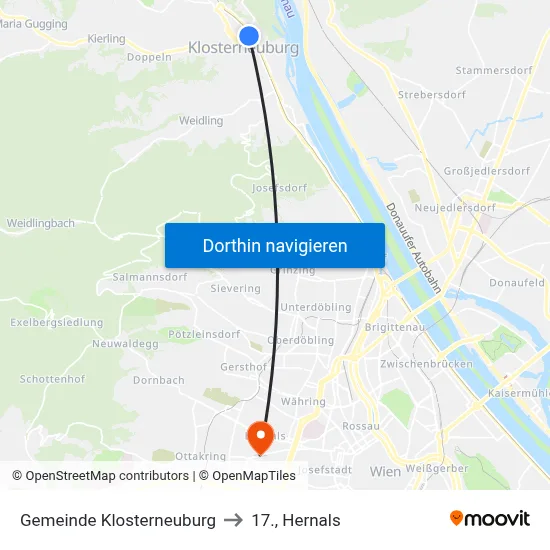 Gemeinde Klosterneuburg to 17., Hernals map