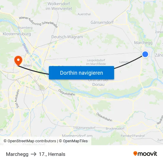Marchegg to 17., Hernals map