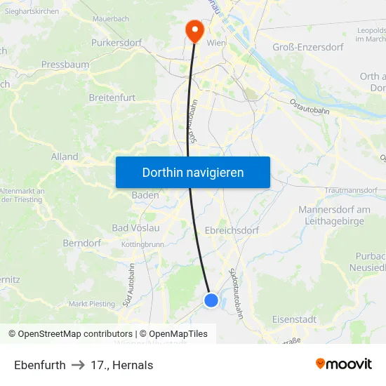 Ebenfurth to 17., Hernals map