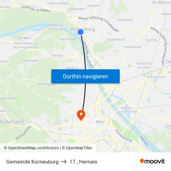 Gemeinde Korneuburg to 17., Hernals map
