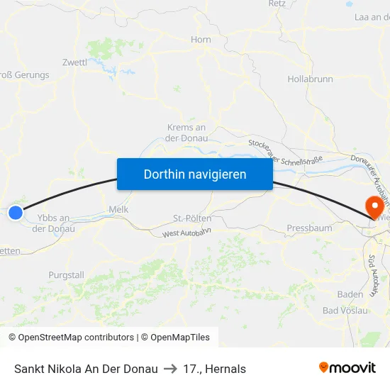 Sankt Nikola An Der Donau to 17., Hernals map