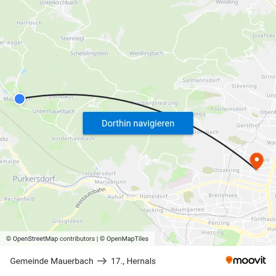 Gemeinde Mauerbach to 17., Hernals map