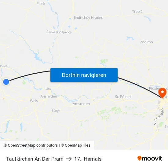 Taufkirchen An Der Pram to 17., Hernals map