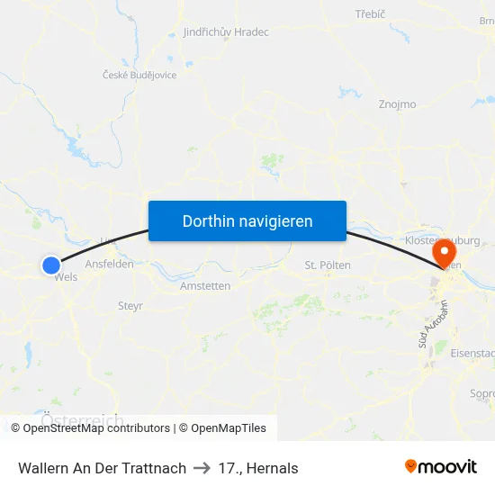 Wallern An Der Trattnach to 17., Hernals map