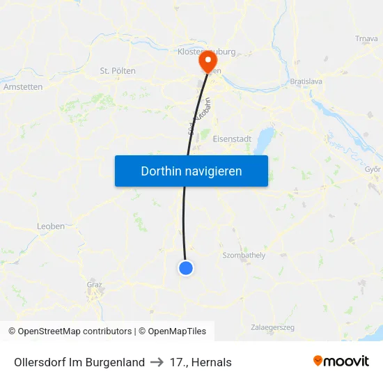 Ollersdorf Im Burgenland to 17., Hernals map