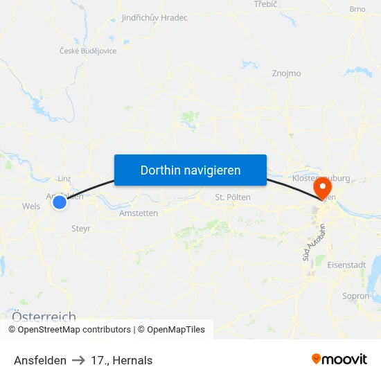 Ansfelden to 17., Hernals map
