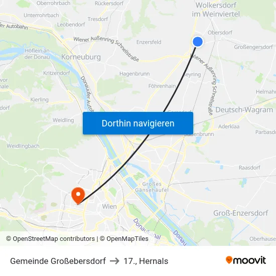 Gemeinde Großebersdorf to 17., Hernals map