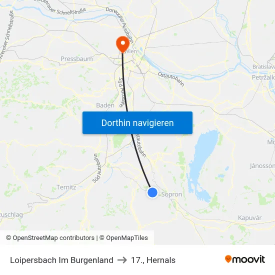 Loipersbach Im Burgenland to 17., Hernals map