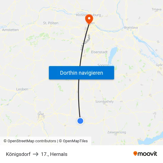 Königsdorf to 17., Hernals map