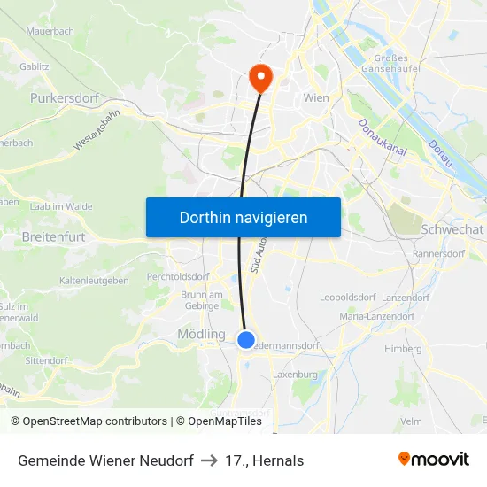 Gemeinde Wiener Neudorf to 17., Hernals map