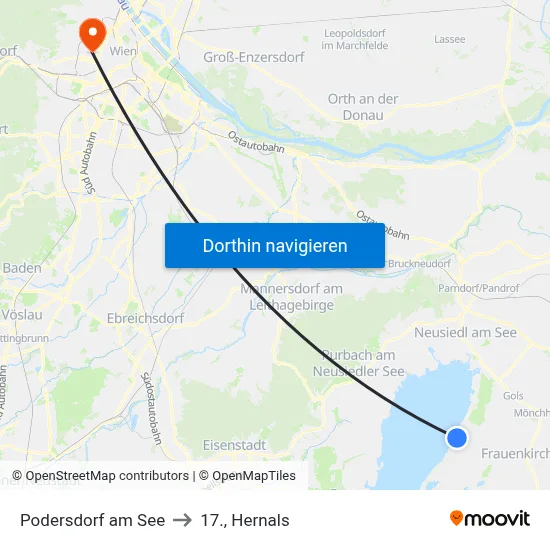 Podersdorf am See to 17., Hernals map