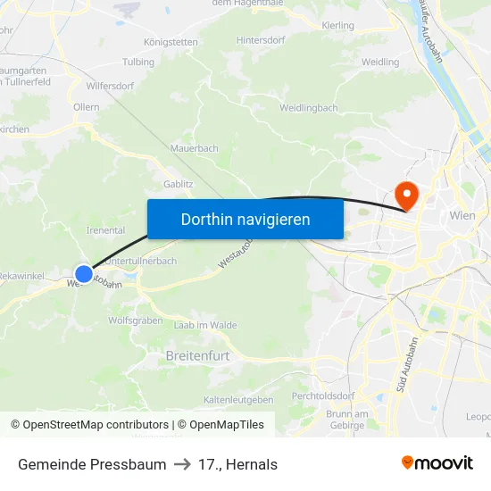 Gemeinde Pressbaum to 17., Hernals map
