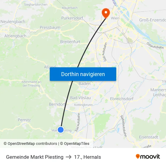 Gemeinde Markt Piesting to 17., Hernals map