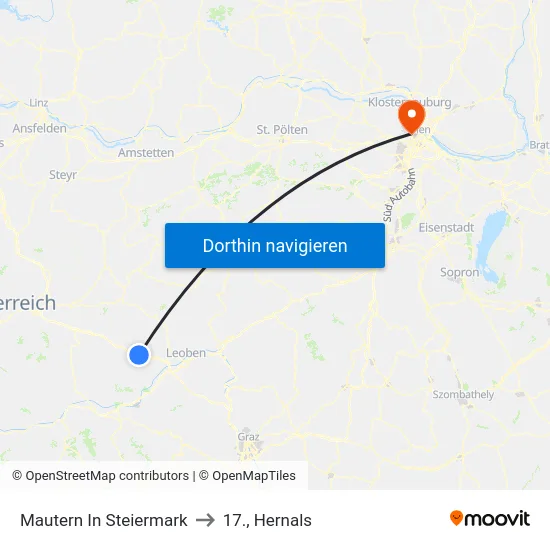 Mautern In Steiermark to 17., Hernals map