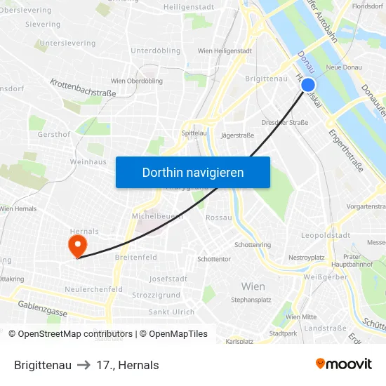 Brigittenau to 17., Hernals map