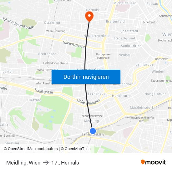 Meidling, Wien to 17., Hernals map