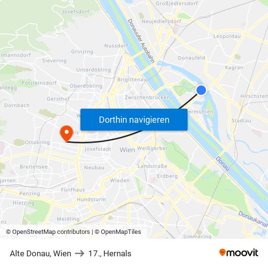 Alte Donau, Wien to 17., Hernals map
