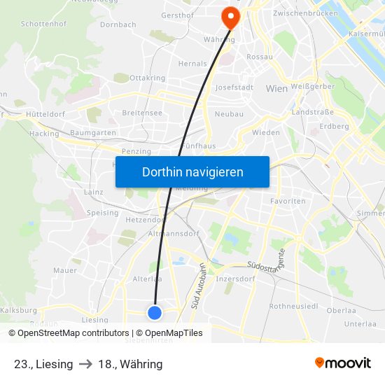 23., Liesing to 18., Währing map